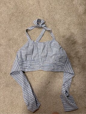 Gingham Blue White Altar’d State Halter Top